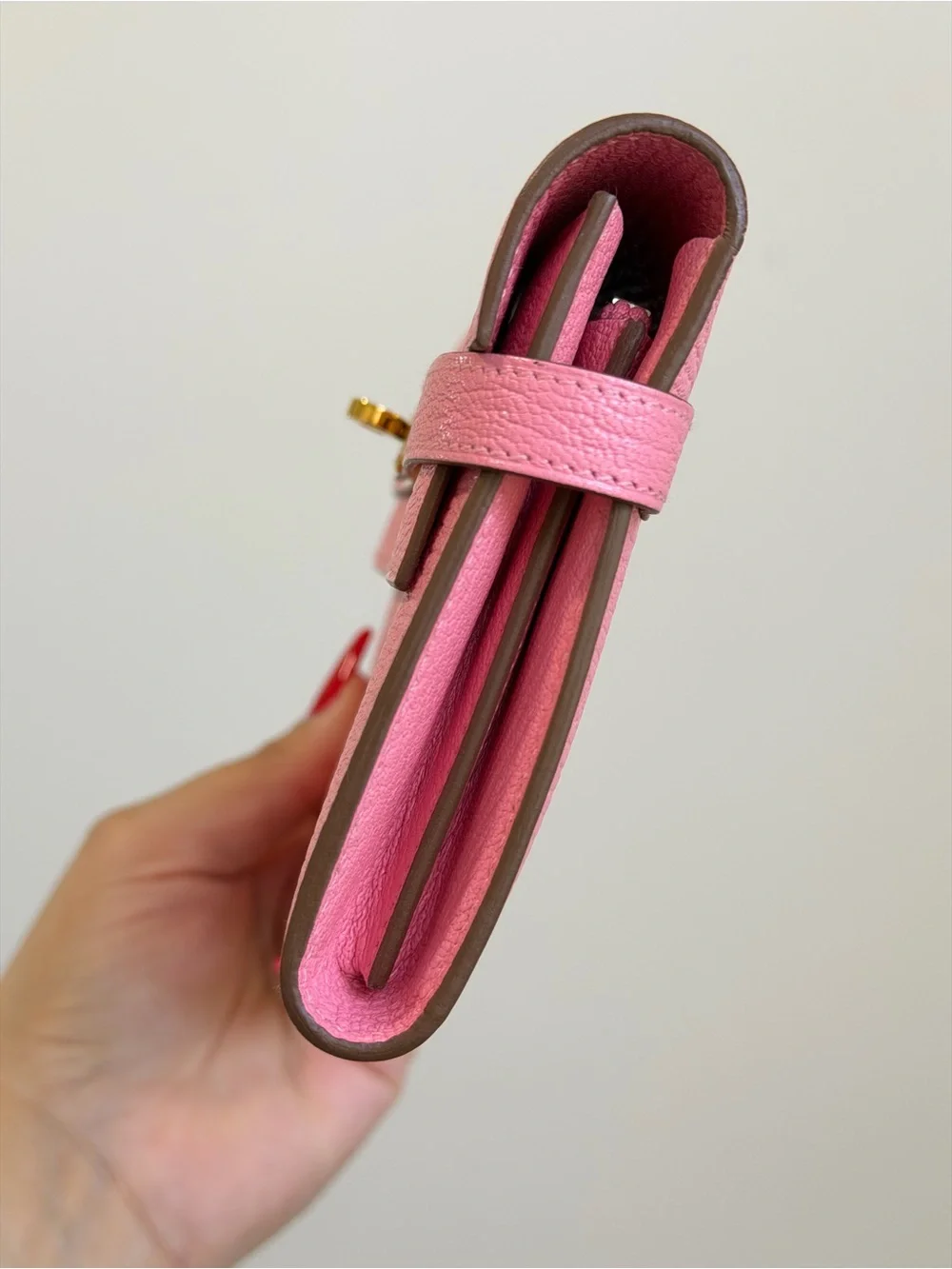 Hermes Pink Kelly Wallet with Gold Hardware 2014